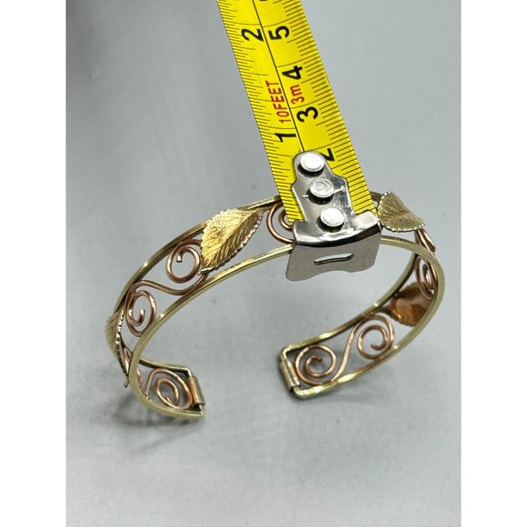 Vintage Signed KREMENTZ Art Deco Design Leaf Swirls Rolled Gold Cuff Bracelet - Picture 7 of 7